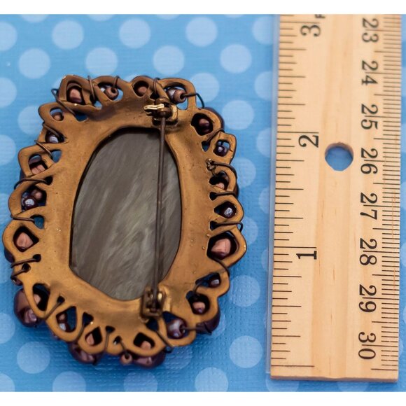 Vintage Gothic Stone Copper Tone Brooch - M19 - Picture 2 of 2